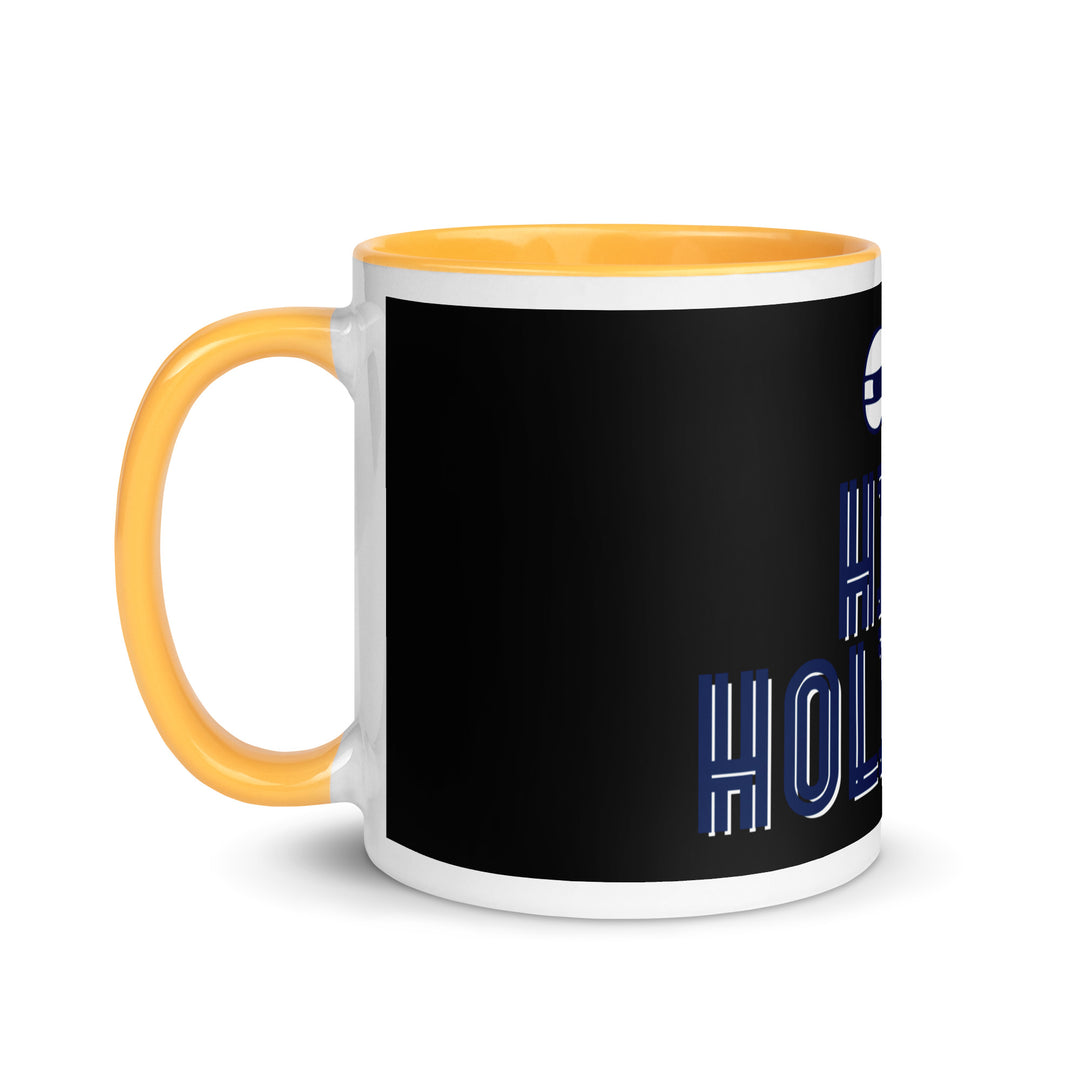 High Holidays Jewish pride mug with golden yellow inside, 11 oz - left side view