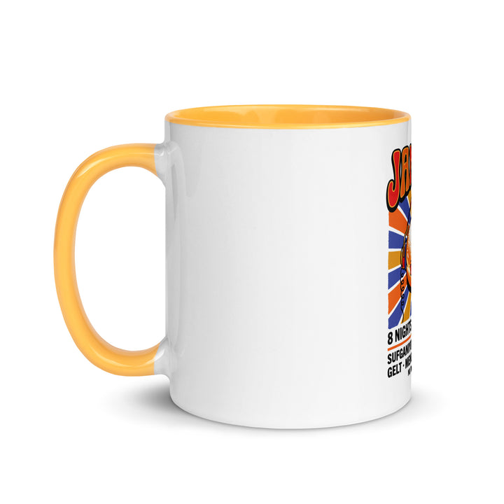 Jam Fest 8 Nights Jewish pride mug with golden yellow inside, 11 oz - left side view