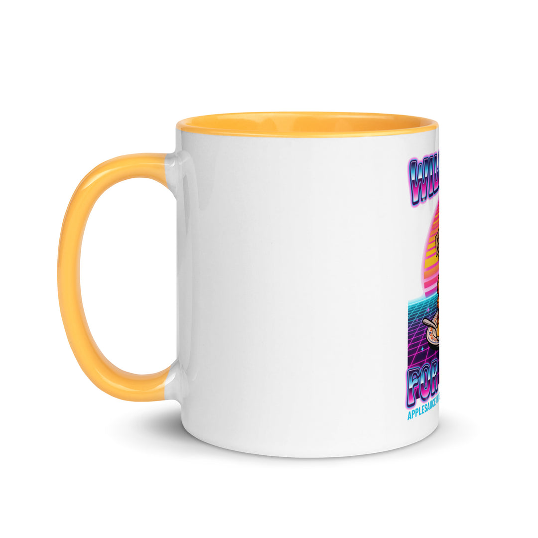 Will Work for Latkes 80s Jewish pride mug with golden yellow inside, 11 oz - left side view