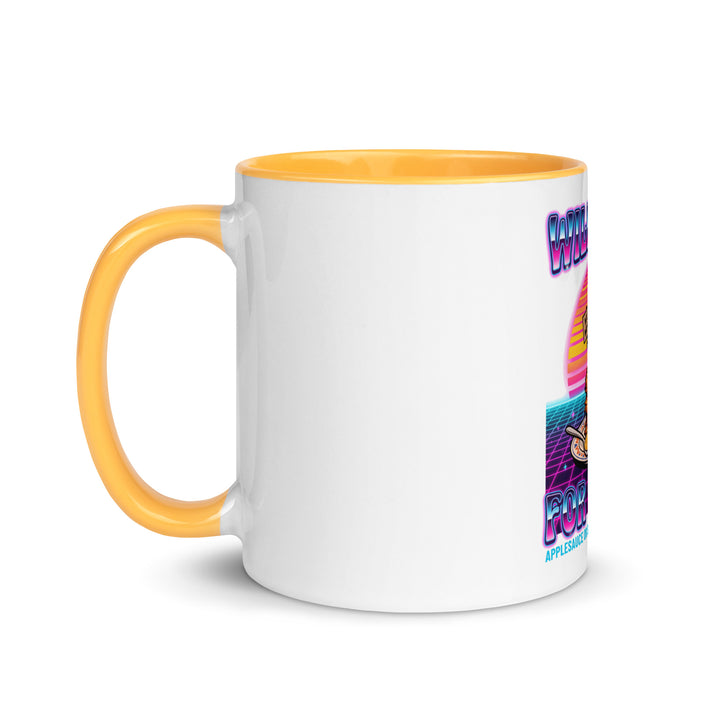 Will Work for Latkes 80s Jewish pride mug with golden yellow inside, 11 oz - left side view