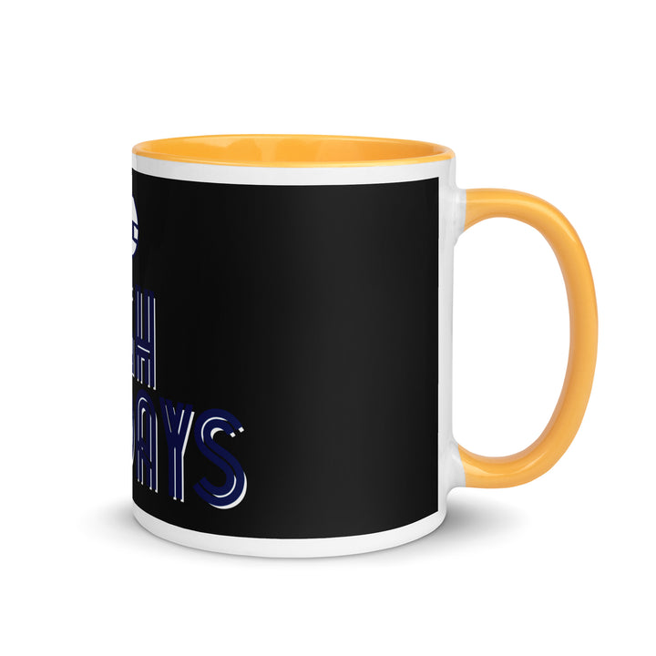 High Holidays Jewish pride mug with golden yellow inside, 11 oz - right side view