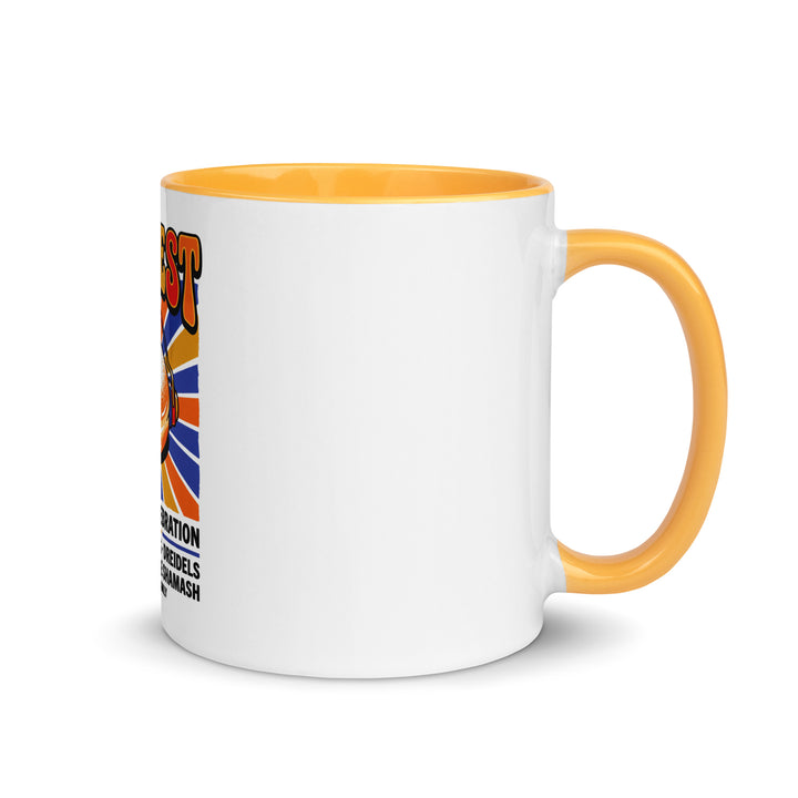 Jam Fest 8 Nights Jewish pride mug with golden yellow inside, 11 oz - right side view