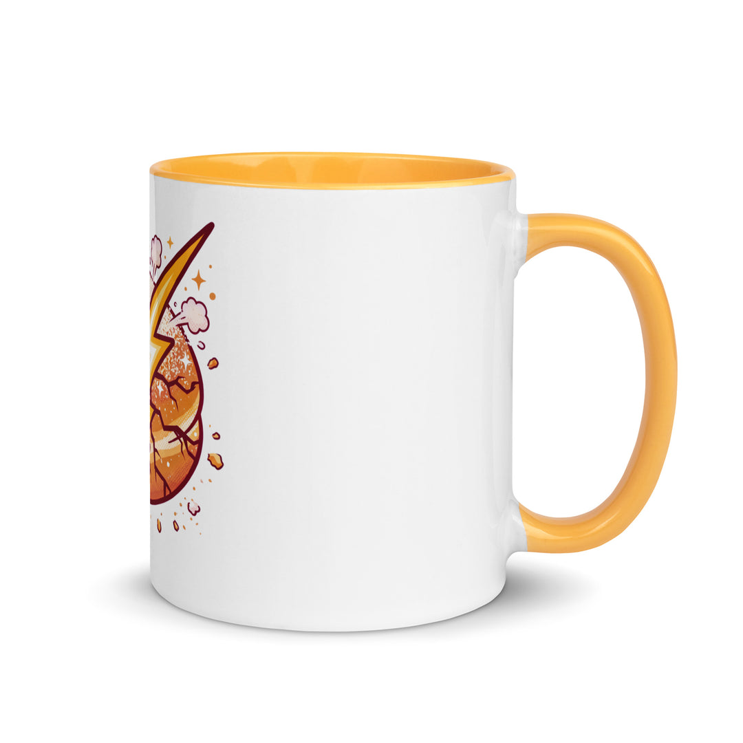 Sufganiyah Lightning Jewish pride mug with golden yellow inside, 11 oz - right side view