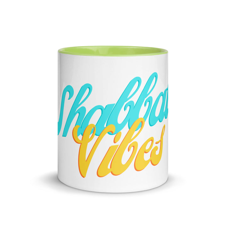 Shabbat Vibes Jewish pride mug with green inside, 11 oz - front view