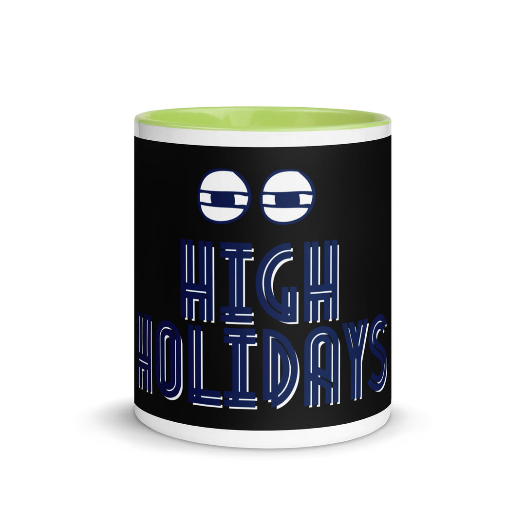 High Holidays Jewish pride mug with green inside, 11 oz - front view