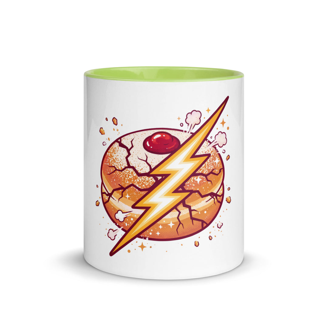Sufganiyah Lightning Jewish pride mug with green inside, 11 oz - front view