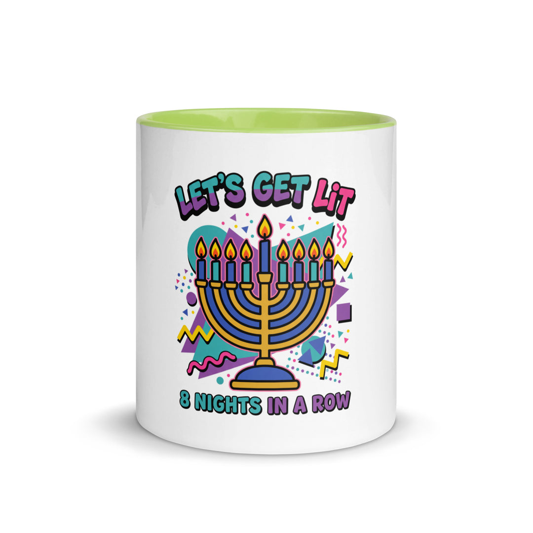 Lets Get Lit 90s Jewish pride mug with green inside, 11 oz - front view