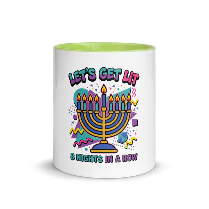Lets Get Lit 90s Jewish pride mug with green inside, 11 oz - front view