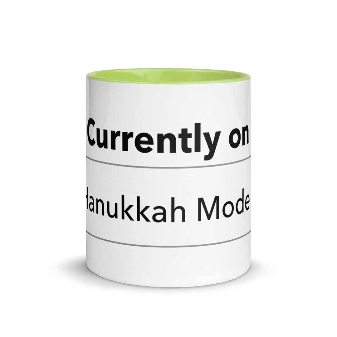Hanukkah Mode Jewish pride mug with green inside, 11 oz - front view