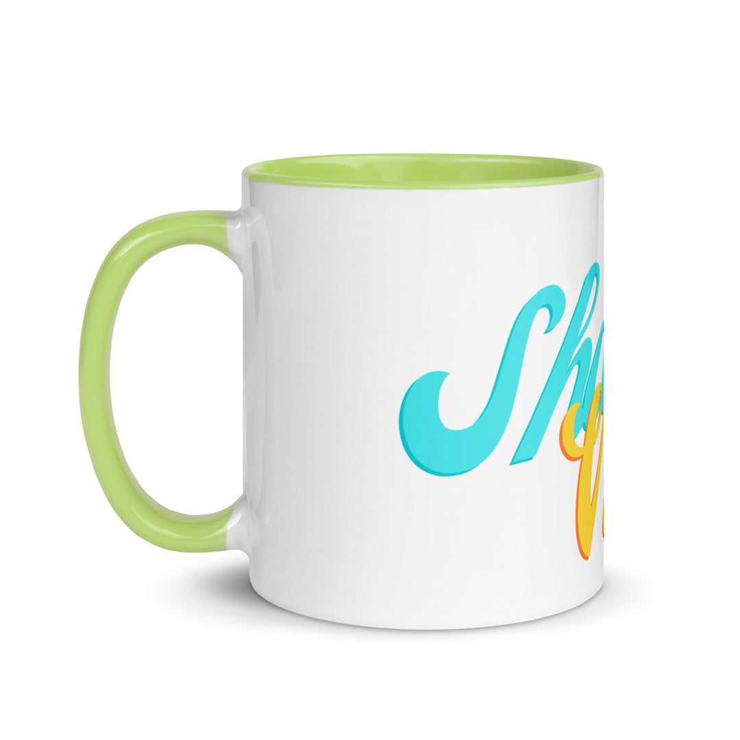 Shabbat Vibes Jewish pride mug with green inside, 11 oz - left side view