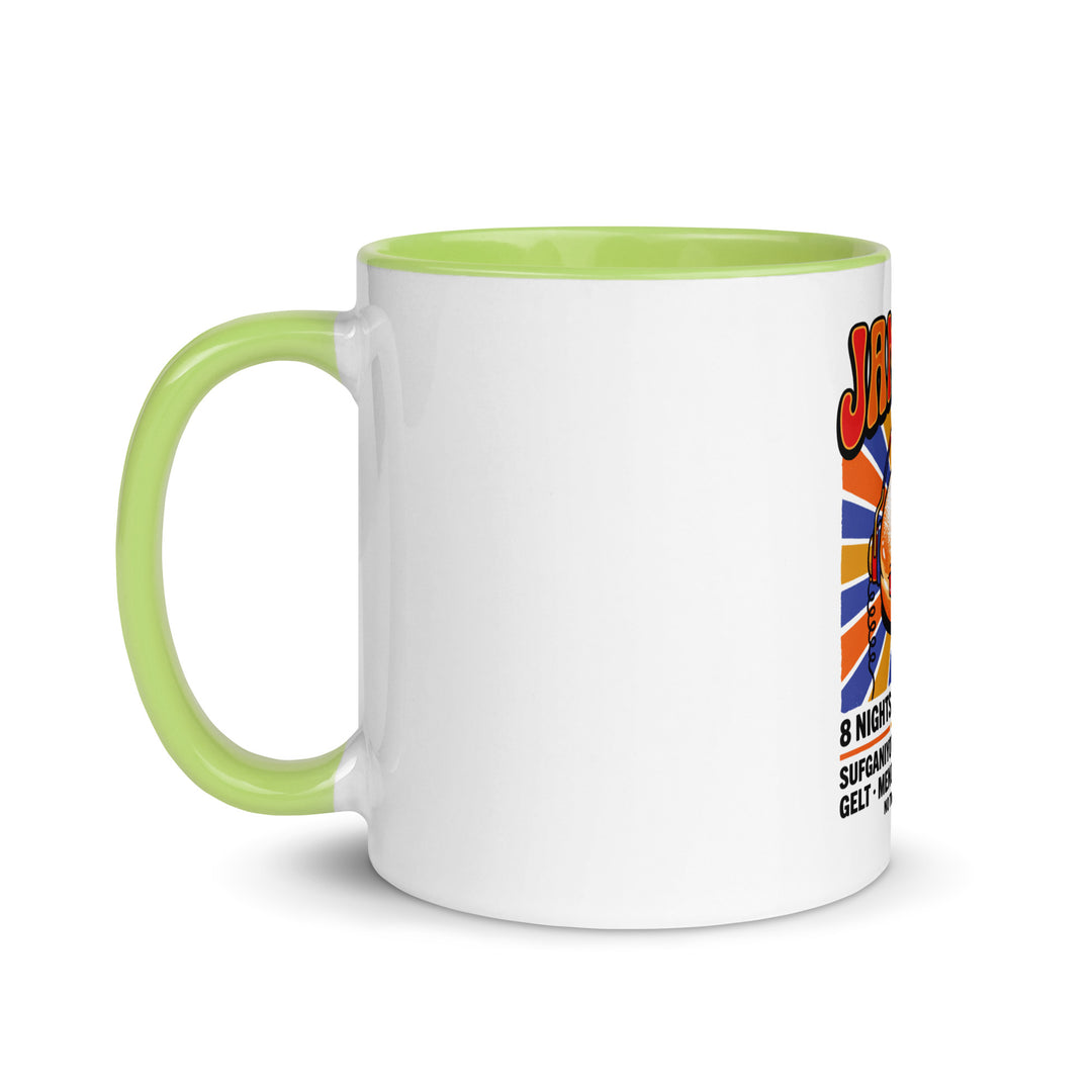 Jam Fest 8 Nights Jewish pride mug with green inside, 11 oz - left side view