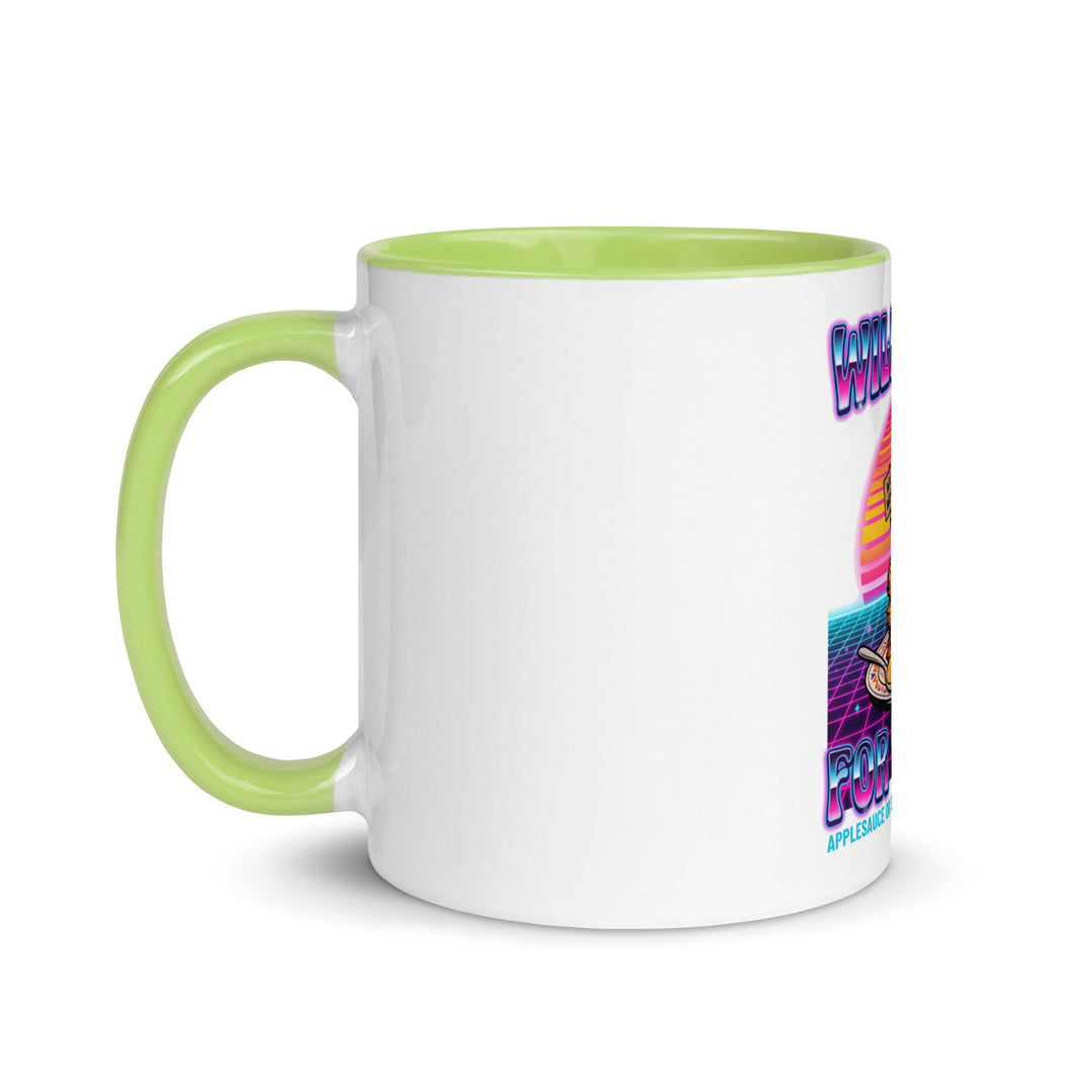 Will Work for Latkes 80s Jewish pride mug with green inside, 11 oz - left side view