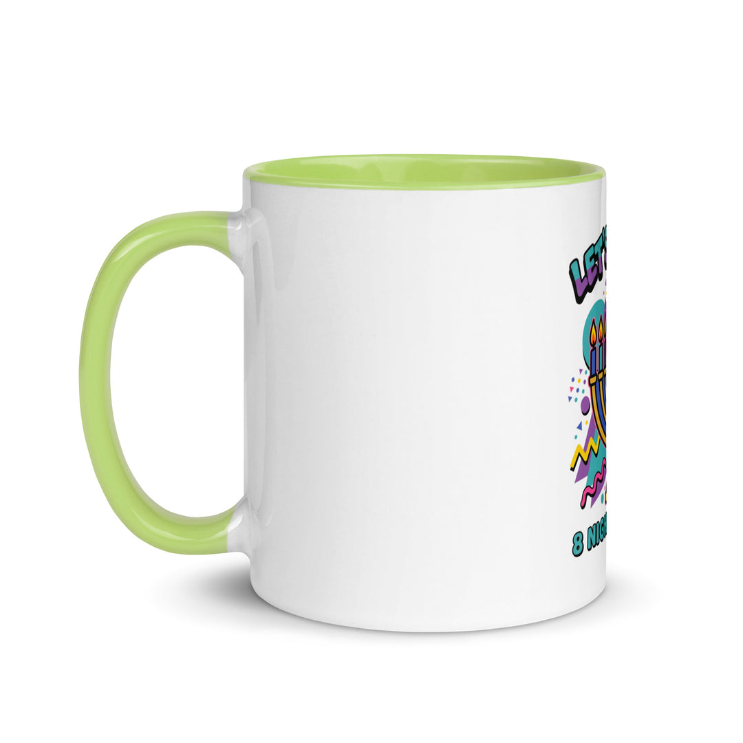 Lets Get Lit 90s Jewish pride mug with green inside, 11 oz - left side view