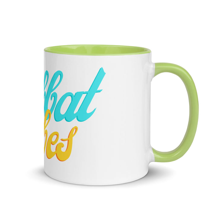 Shabbat Vibes Jewish pride mug with green inside, 11 oz - right side view