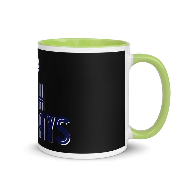 High Holidays Jewish pride mug with green inside, 11 oz - right side view