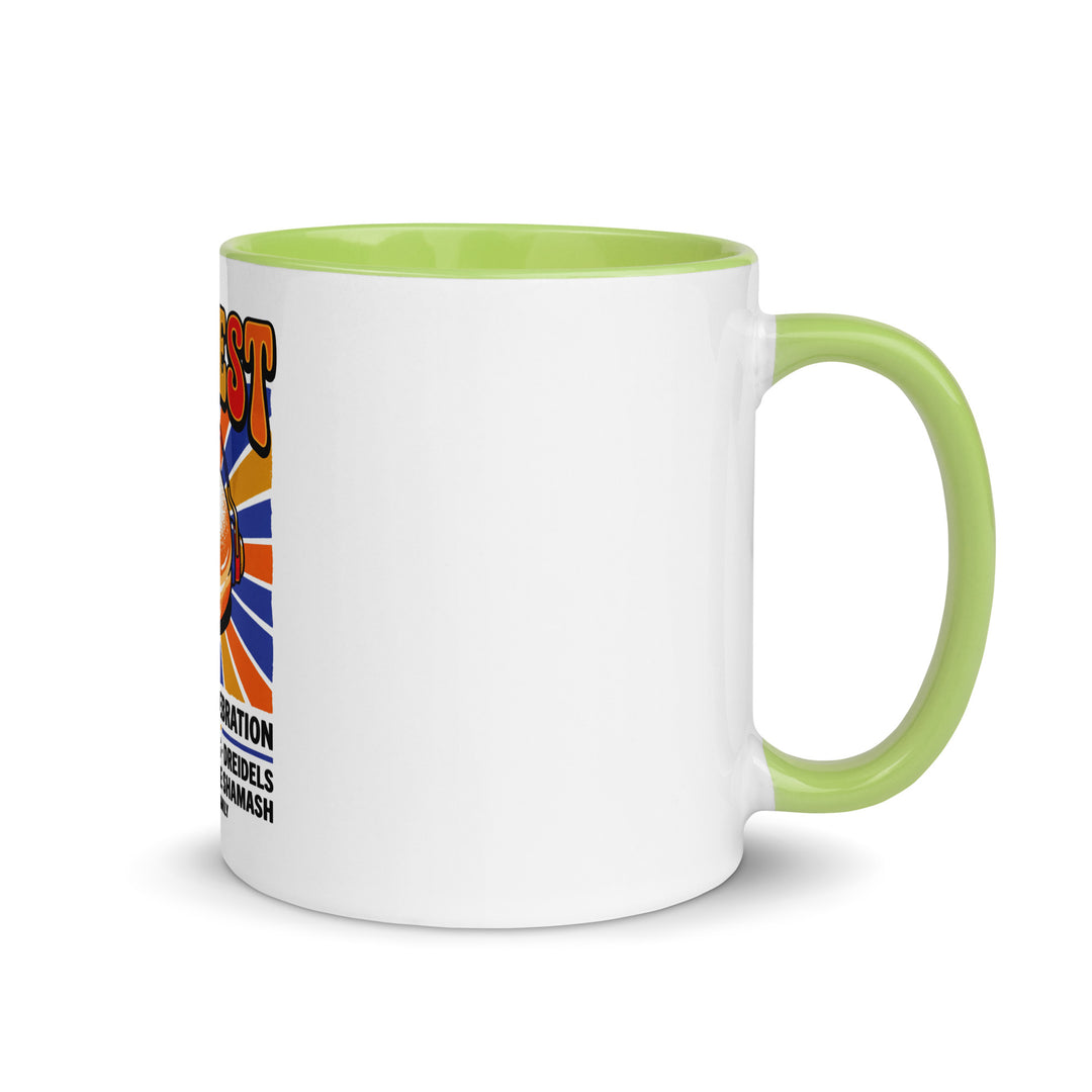 Jam Fest 8 Nights Jewish pride mug with green inside, 11 oz - right side view