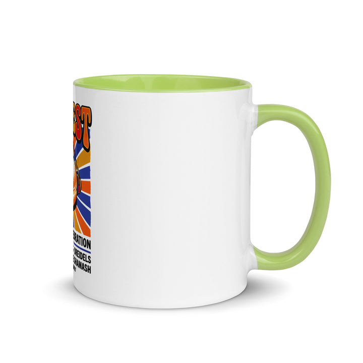 Jam Fest 8 Nights Jewish pride mug with green inside, 11 oz - right side view