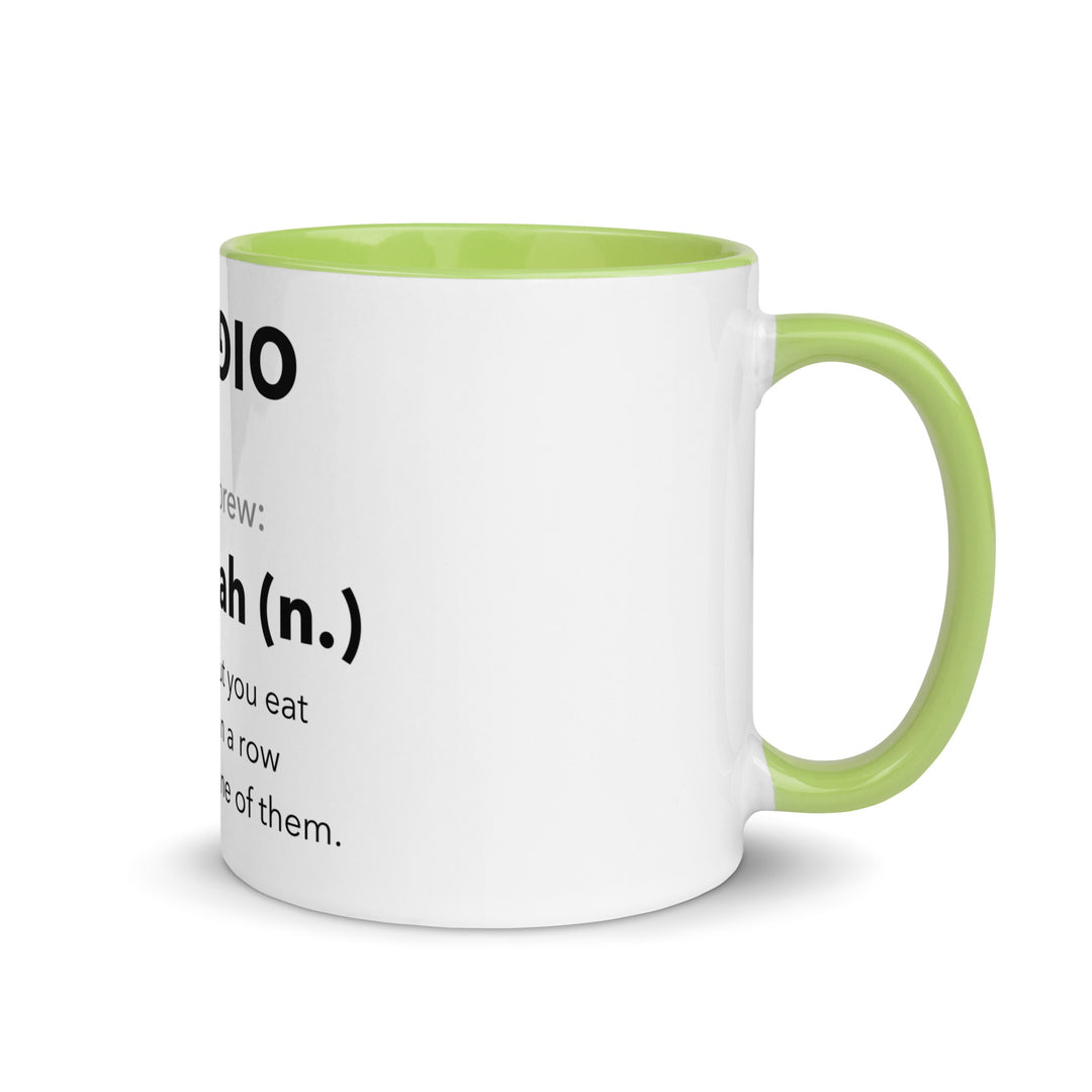 Learn Hebrew Sufganiyah Jewish pride mug with green inside, 11 oz - right side view