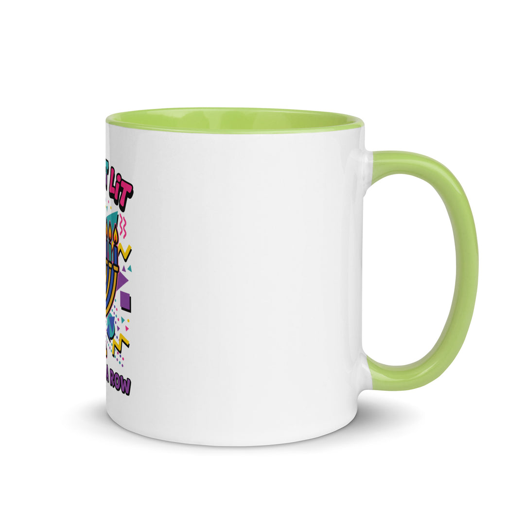 Lets Get Lit 90s Jewish pride mug with green inside, 11 oz - right side view