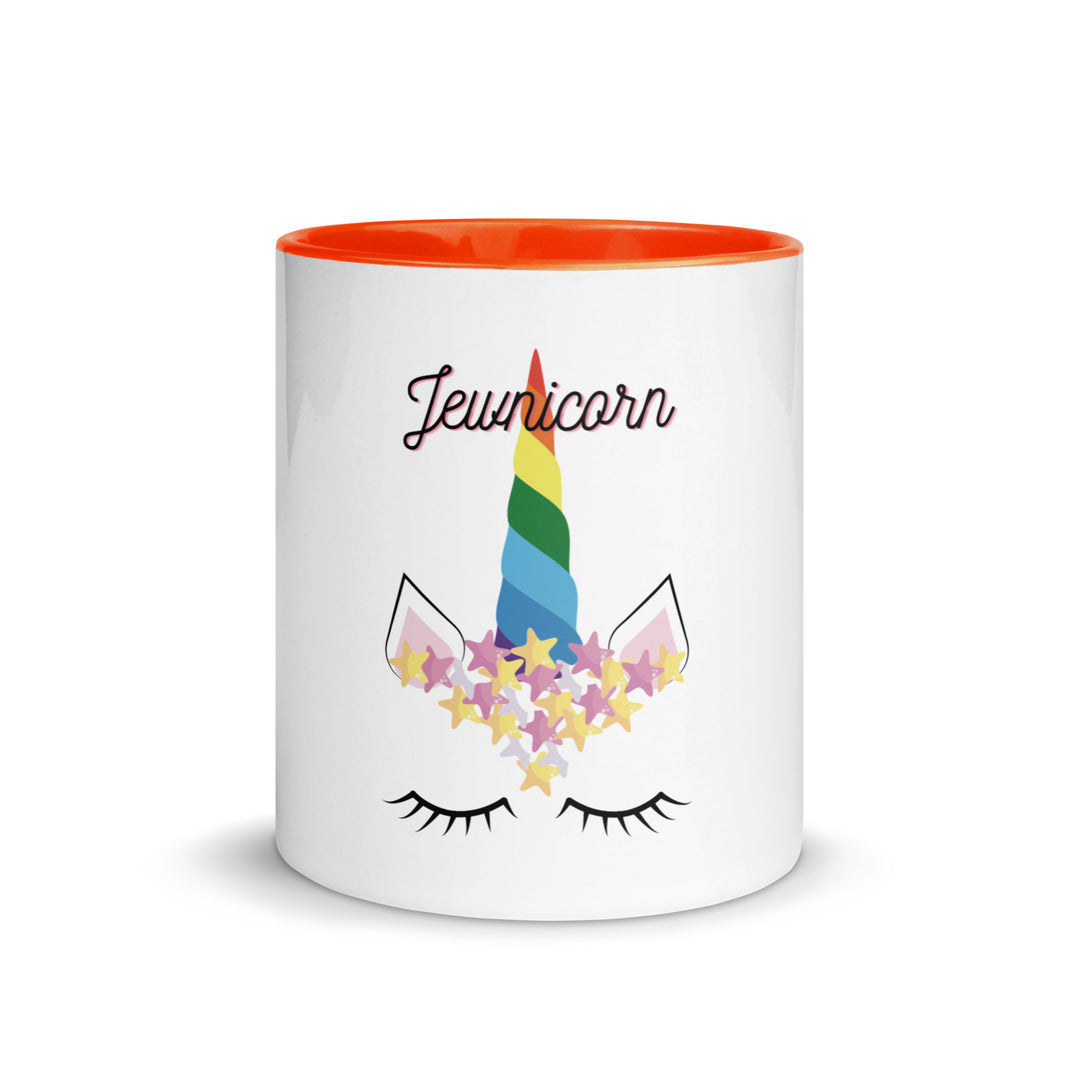 Jewnicorn Jewish pride mug with color inside - side view