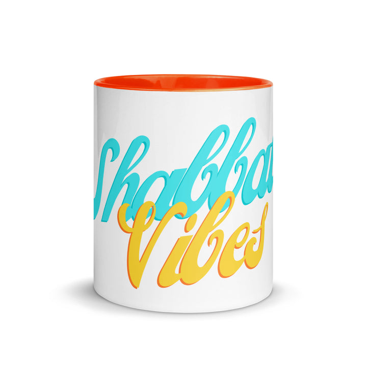 Shabbat Vibes Jewish pride mug with orange inside, 11 oz - front view