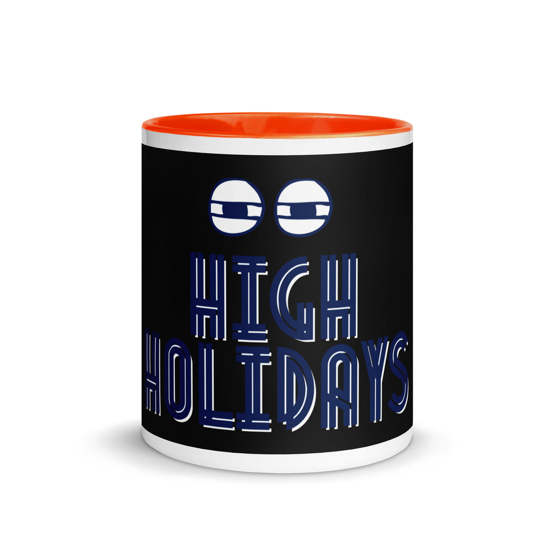 High Holidays Jewish pride mug with orange inside, 11 oz - front view