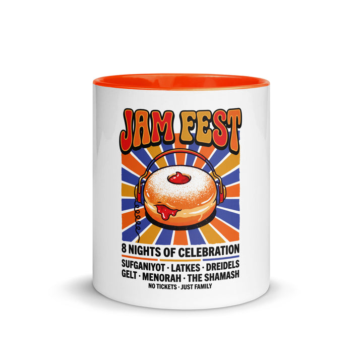 Jam Fest 8 Nights Jewish pride mug with orange inside, 11 oz - front view