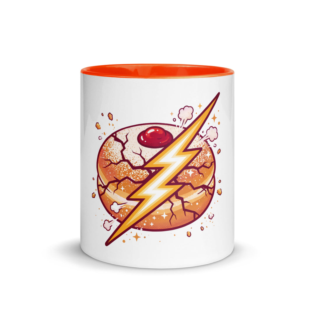 Sufganiyah Lightning Jewish pride mug with orange inside, 11 oz - front view