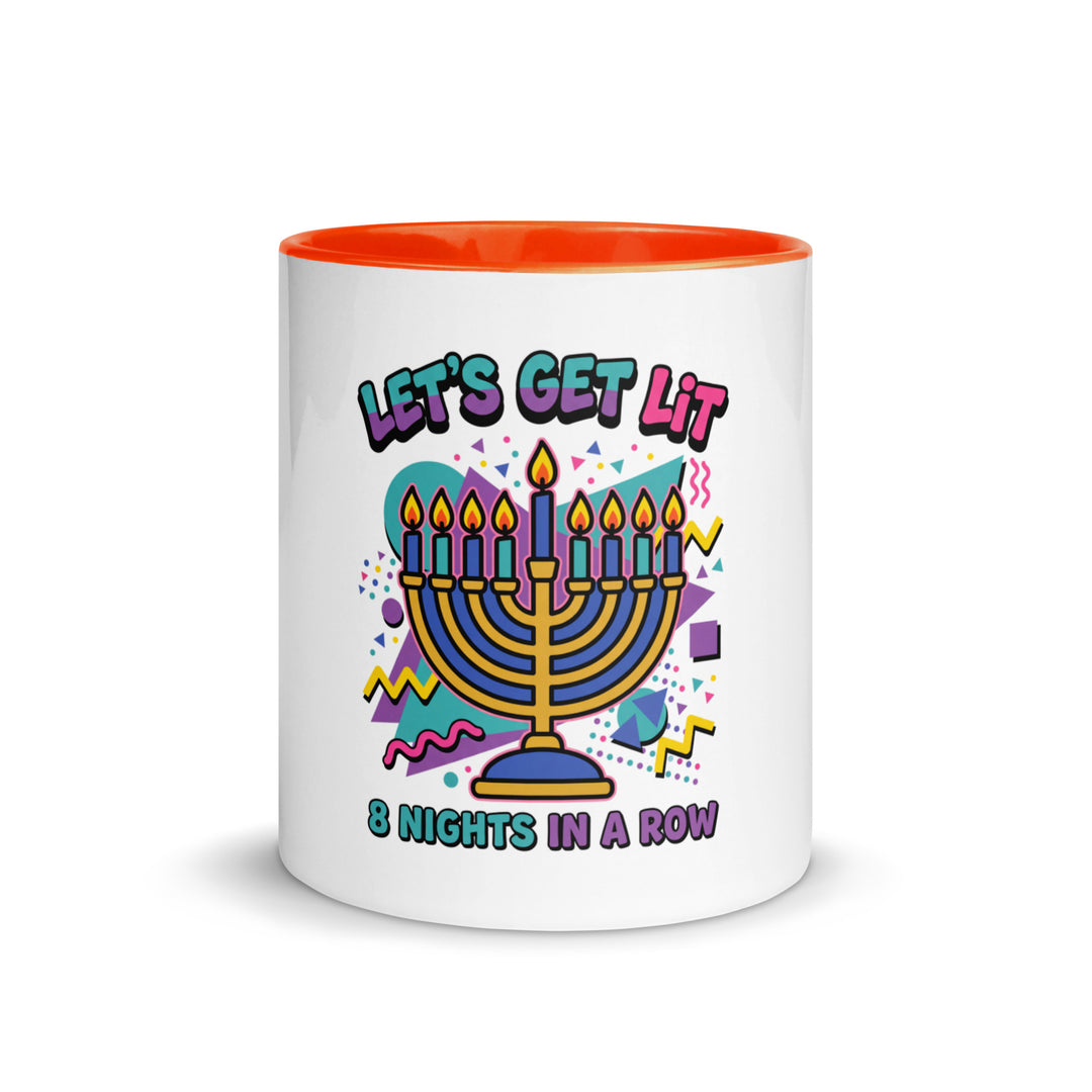 Lets Get Lit 90s Jewish pride mug with orange inside, 11 oz - front view