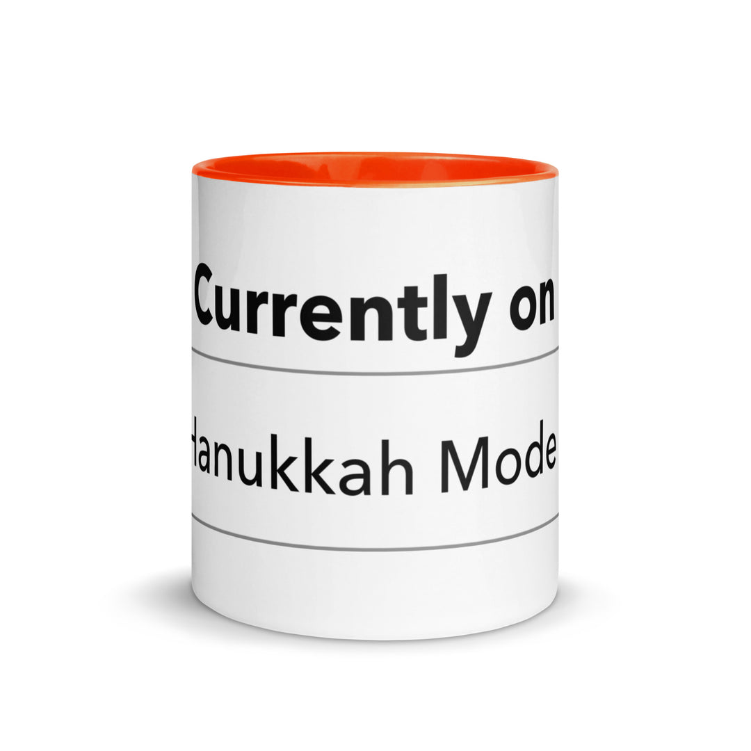 Hanukkah Mode Jewish pride mug with orange inside, 11 oz - front view