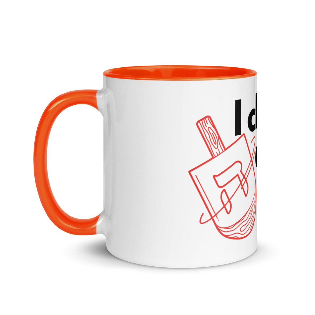 I Cheat At Dreidel Jewish pride mug with color inside - detail view