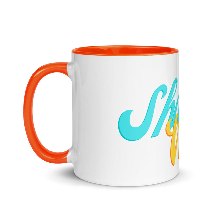 Shabbat Vibes Jewish pride mug with orange inside, 11 oz - left side view