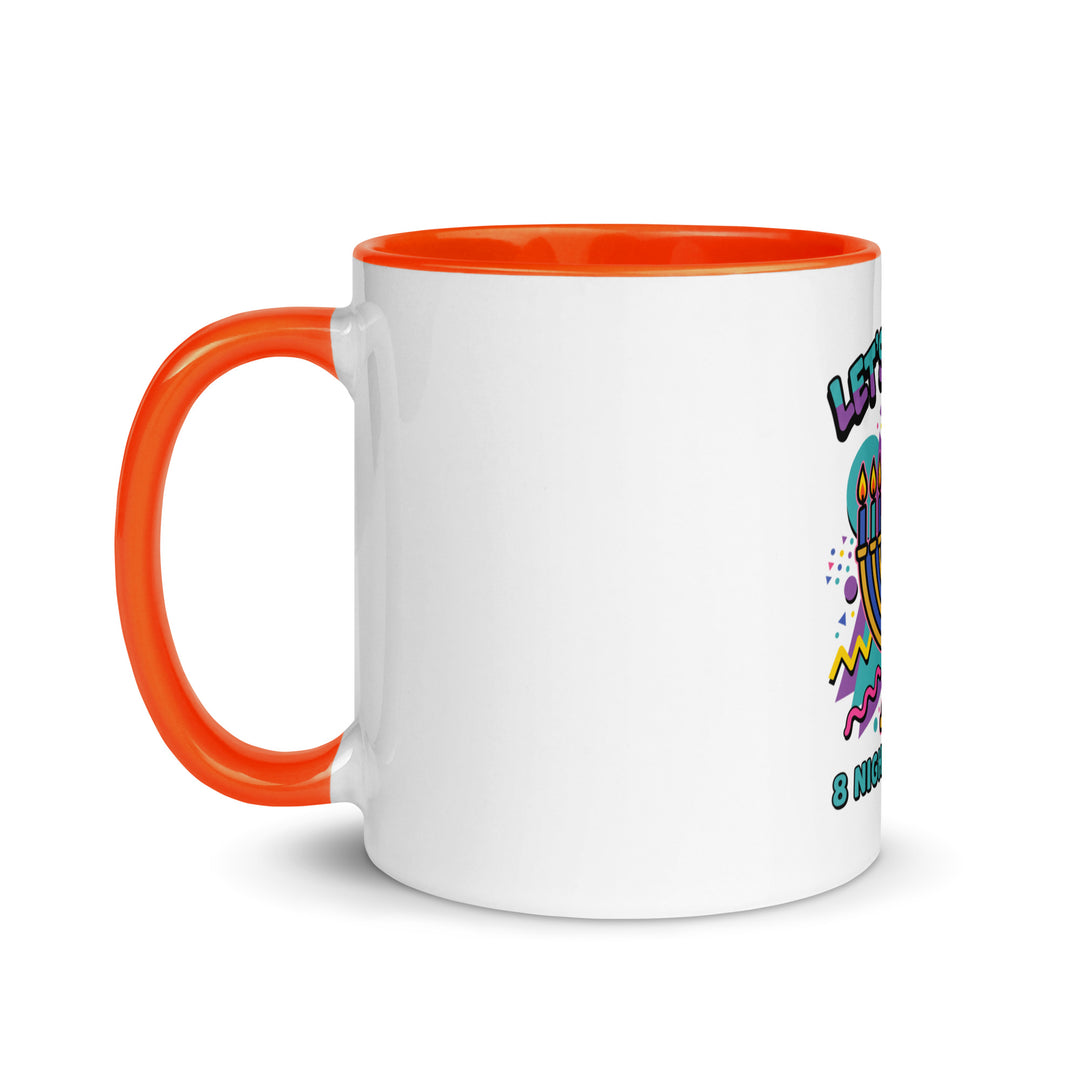Lets Get Lit 90s Jewish pride mug with orange inside, 11 oz - left side view
