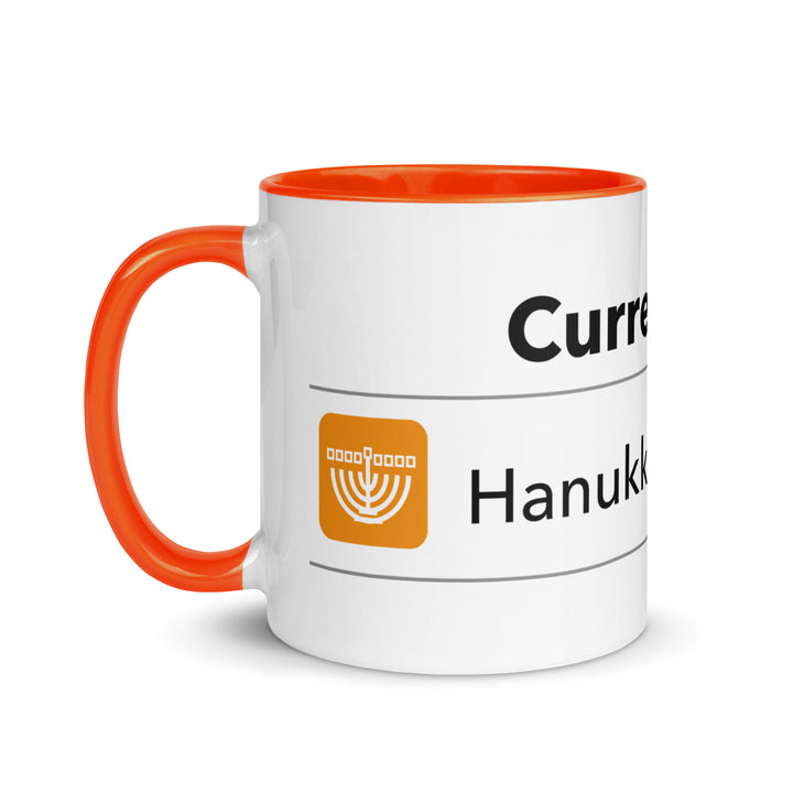 Hanukkah Mode Jewish pride mug with orange inside, 11 oz - left side view