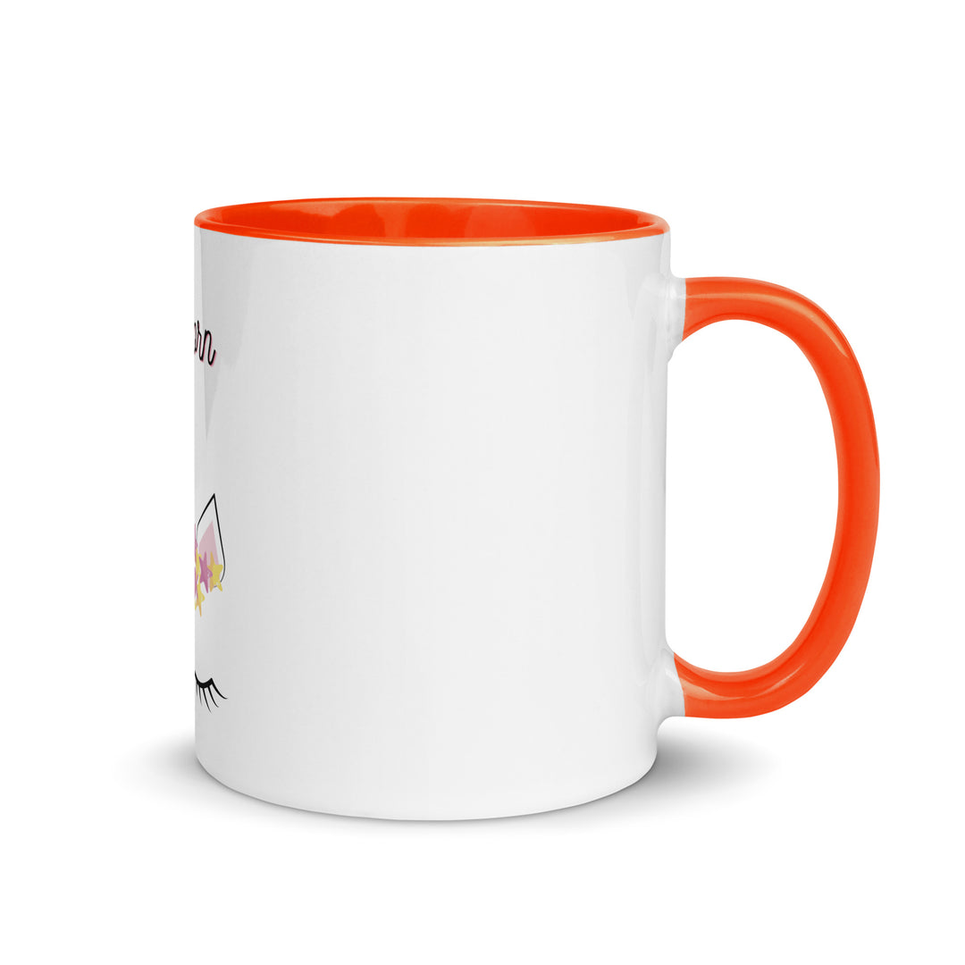 Jewnicorn Jewish pride mug with color inside in Orange - lifestyle shot