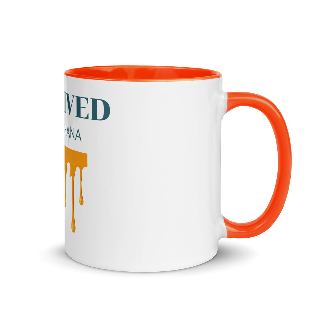 I Survived Rosh HaShana Jewish pride mug with color inside in Orange - front view