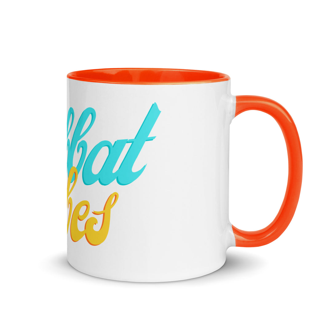 Shabbat Vibes Jewish pride mug with orange inside, 11 oz - right side view