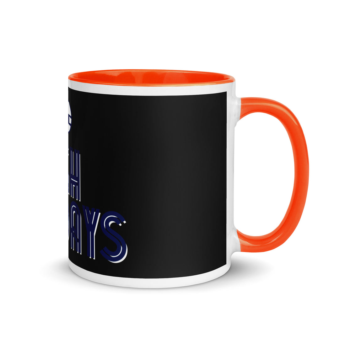 High Holidays Jewish pride mug with orange inside, 11 oz - right side view