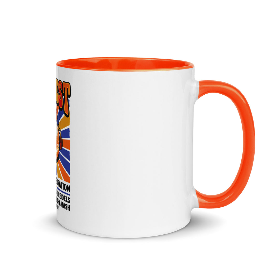 Jam Fest 8 Nights Jewish pride mug with orange inside, 11 oz - right side view