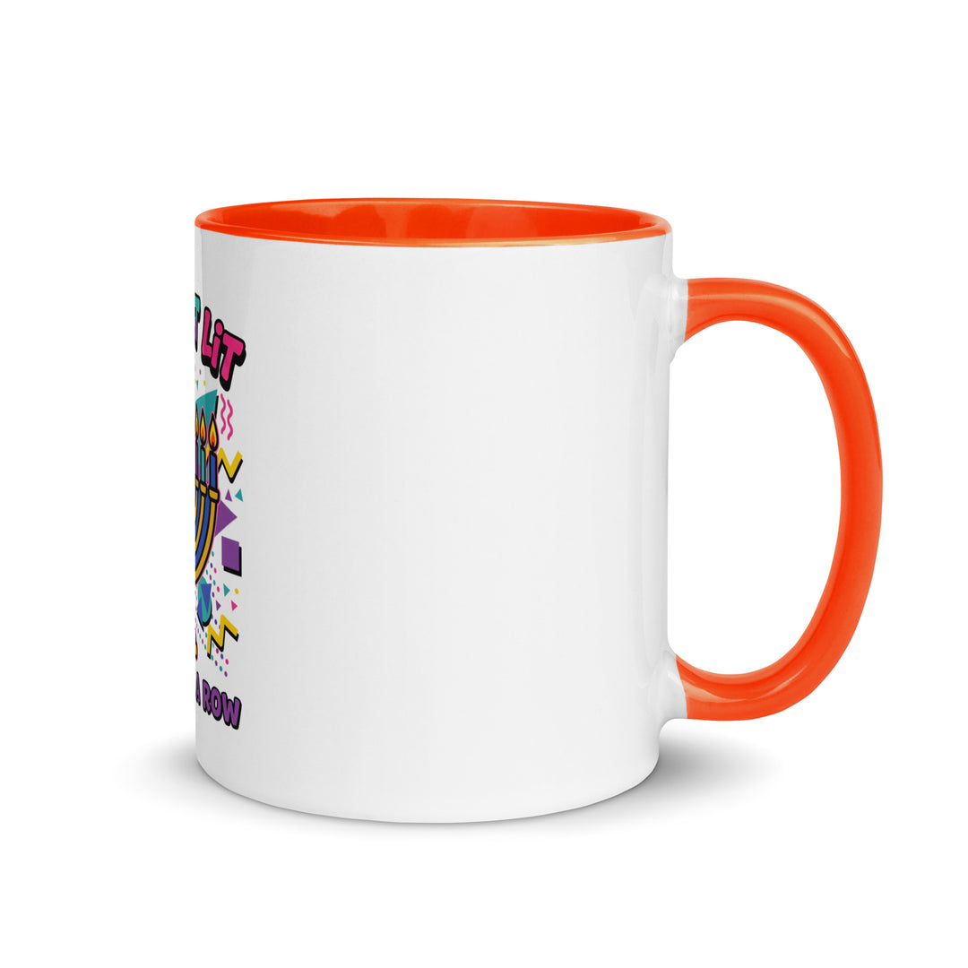 Lets Get Lit 90s Jewish pride mug with orange inside, 11 oz - right side view
