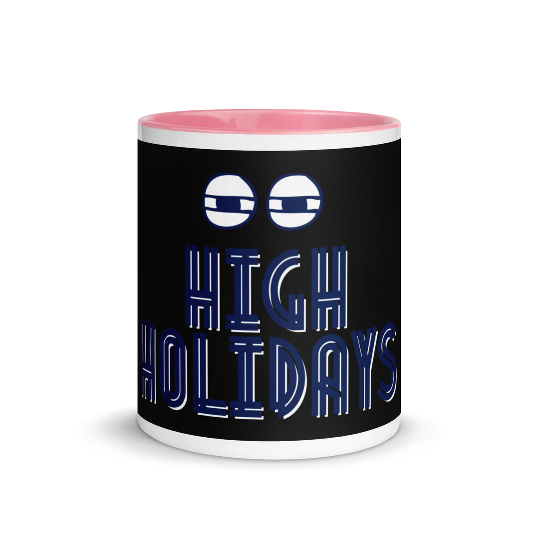 High Holidays Jewish pride mug with pink inside, 11 oz - front view