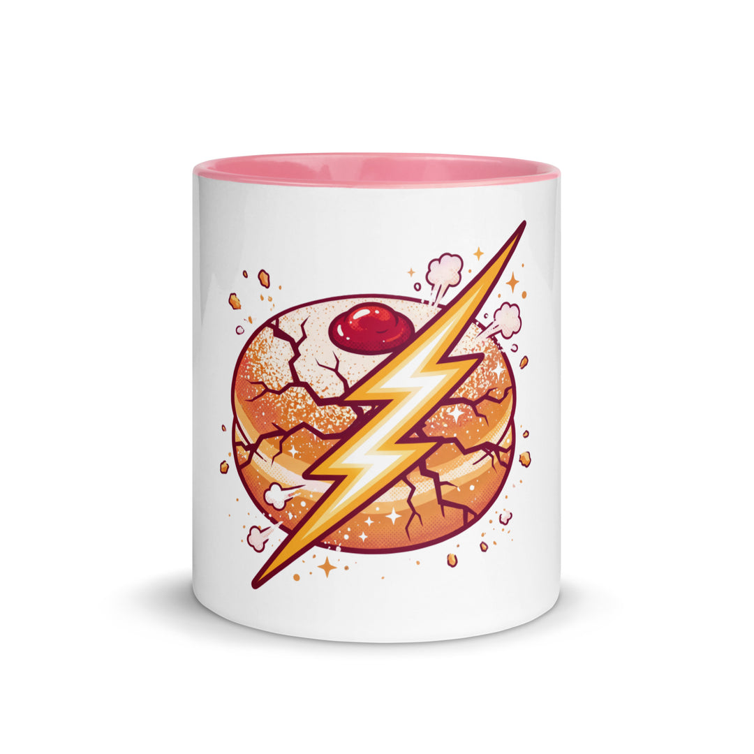 Sufganiyah Lightning Jewish pride mug with pink inside, 11 oz - front view