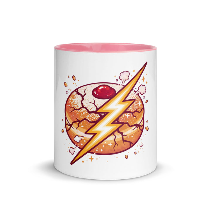 Sufganiyah Lightning Jewish pride mug with pink inside, 11 oz - front view