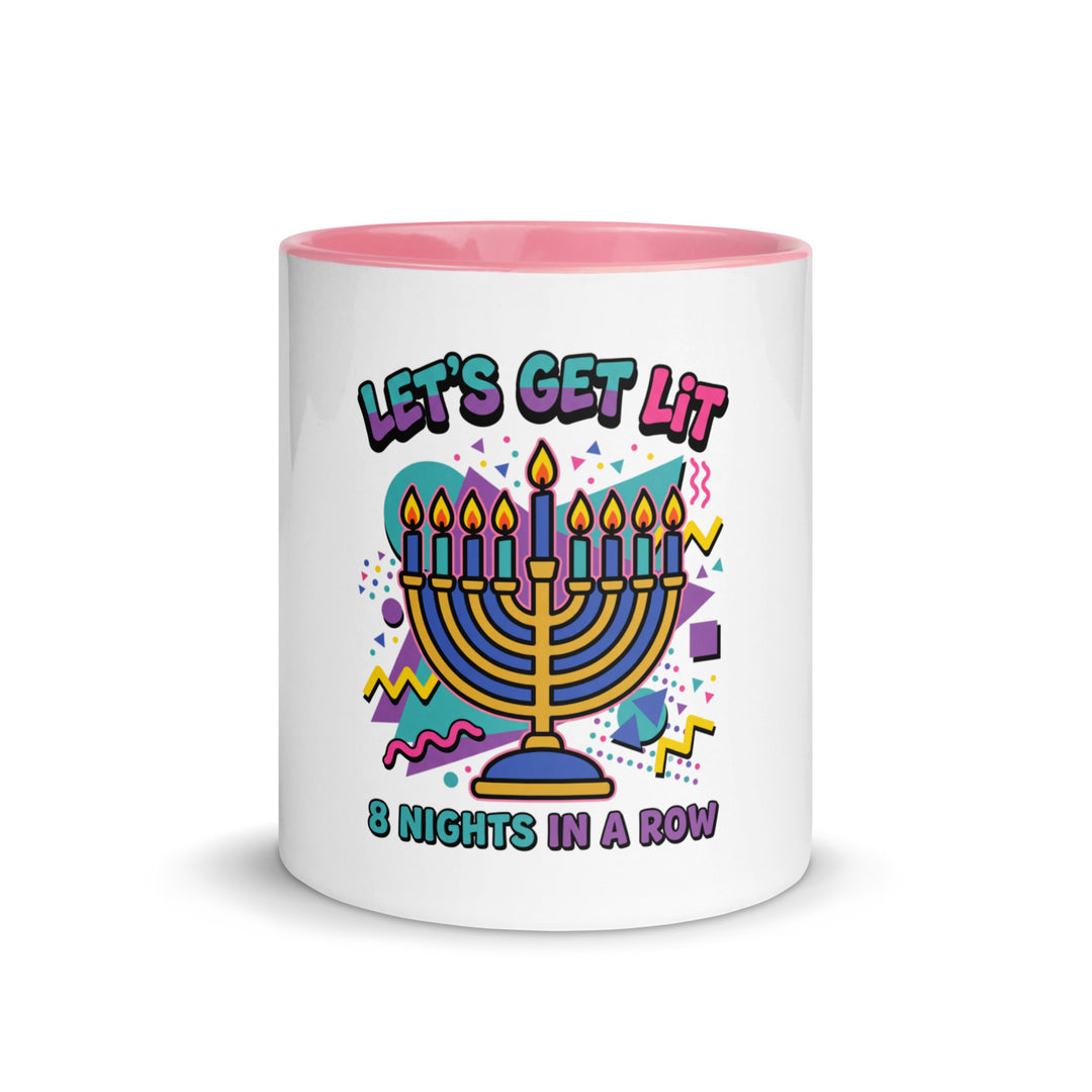 Lets Get Lit 90s Jewish pride mug with pink inside, 11 oz - front view