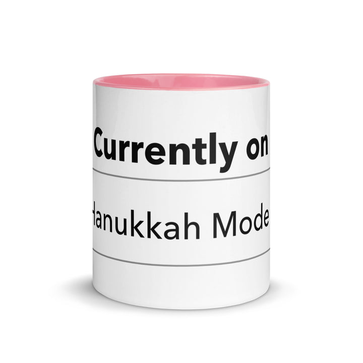 Hanukkah Mode Jewish pride mug with pink inside, 11 oz - front view