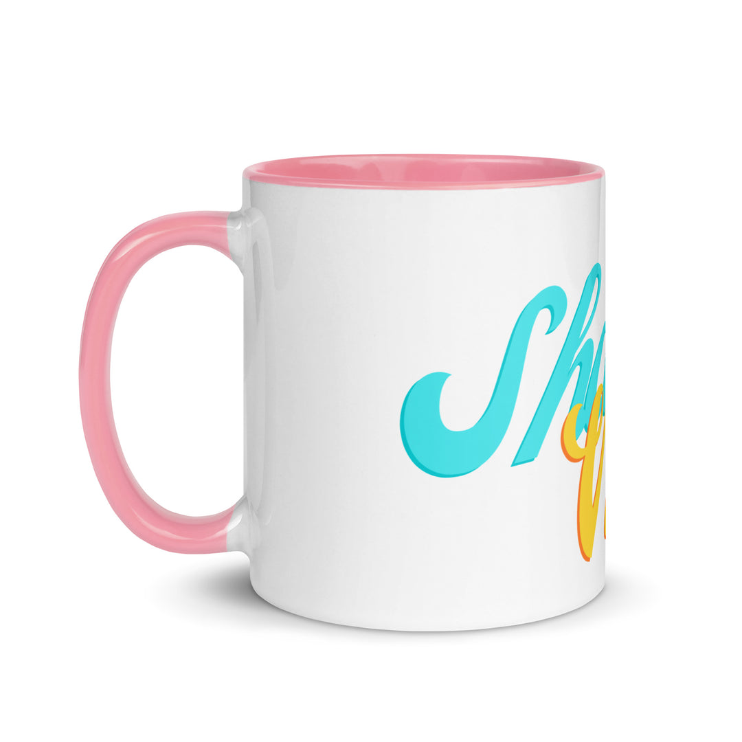 Shabbat Vibes Jewish pride mug with pink inside, 11 oz - left side view