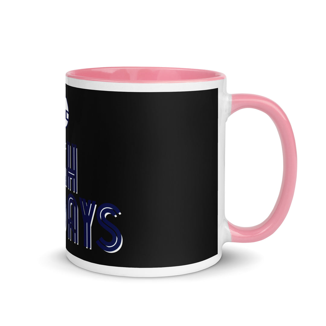 High Holidays Jewish pride mug with pink inside, 11 oz - right side view