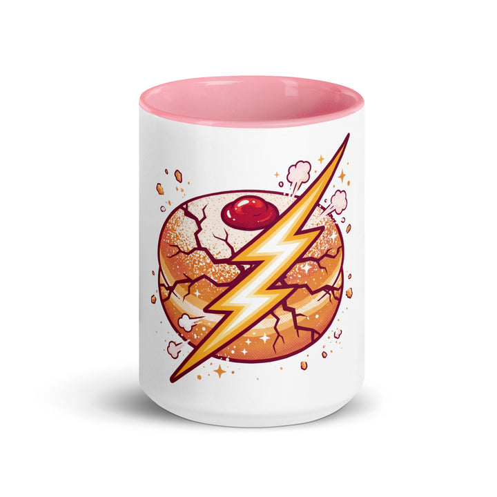 Sufganiyah Lightning Jewish pride mug with pink inside, 15 oz - front view