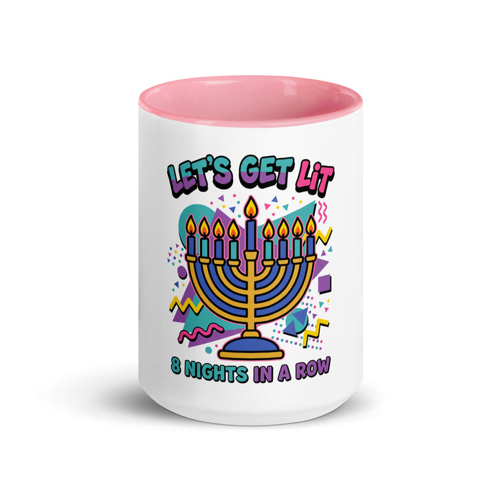 Lets Get Lit 90s Jewish pride mug with pink inside, 15 oz - front view