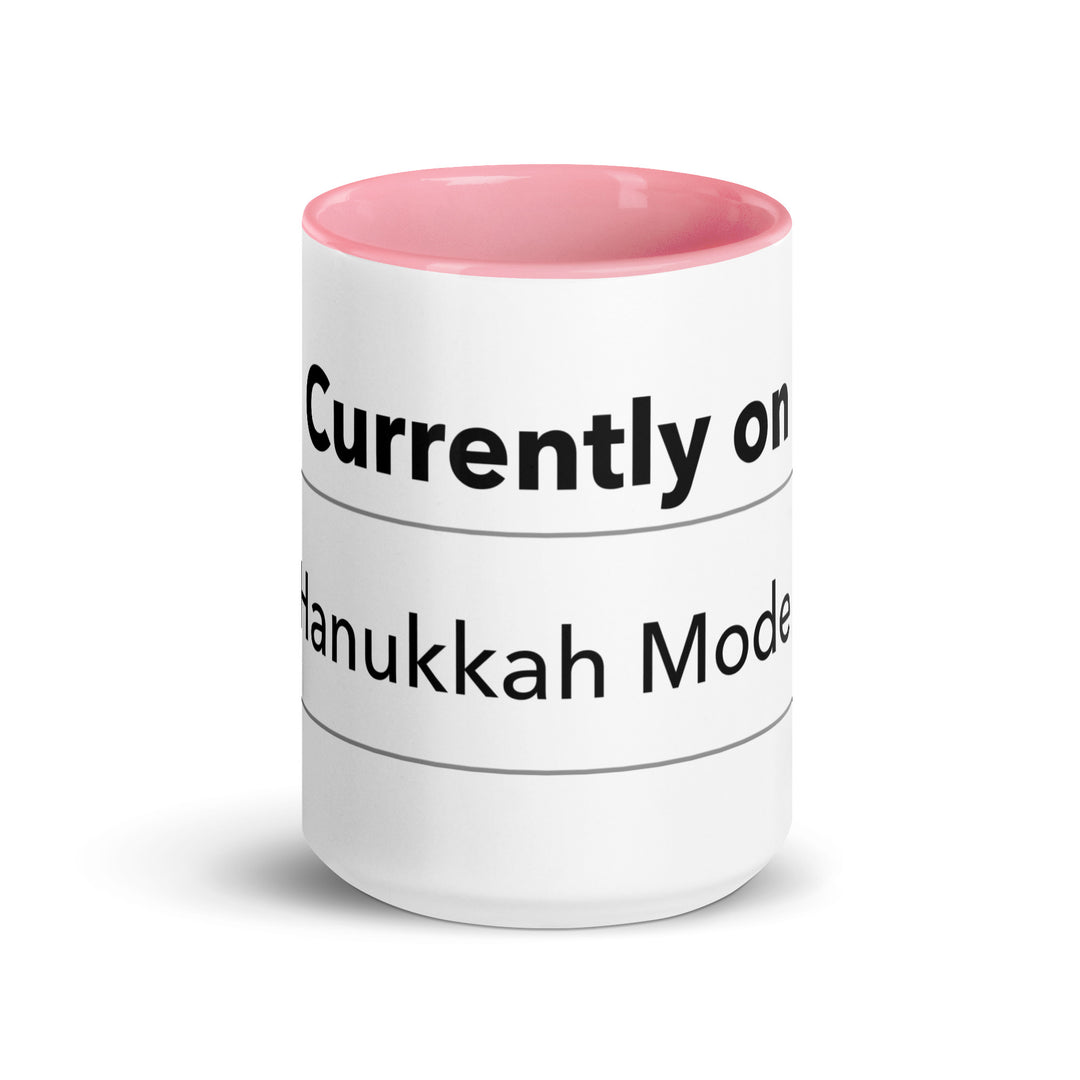 Hanukkah Mode Jewish pride mug with pink inside, 15 oz - front view